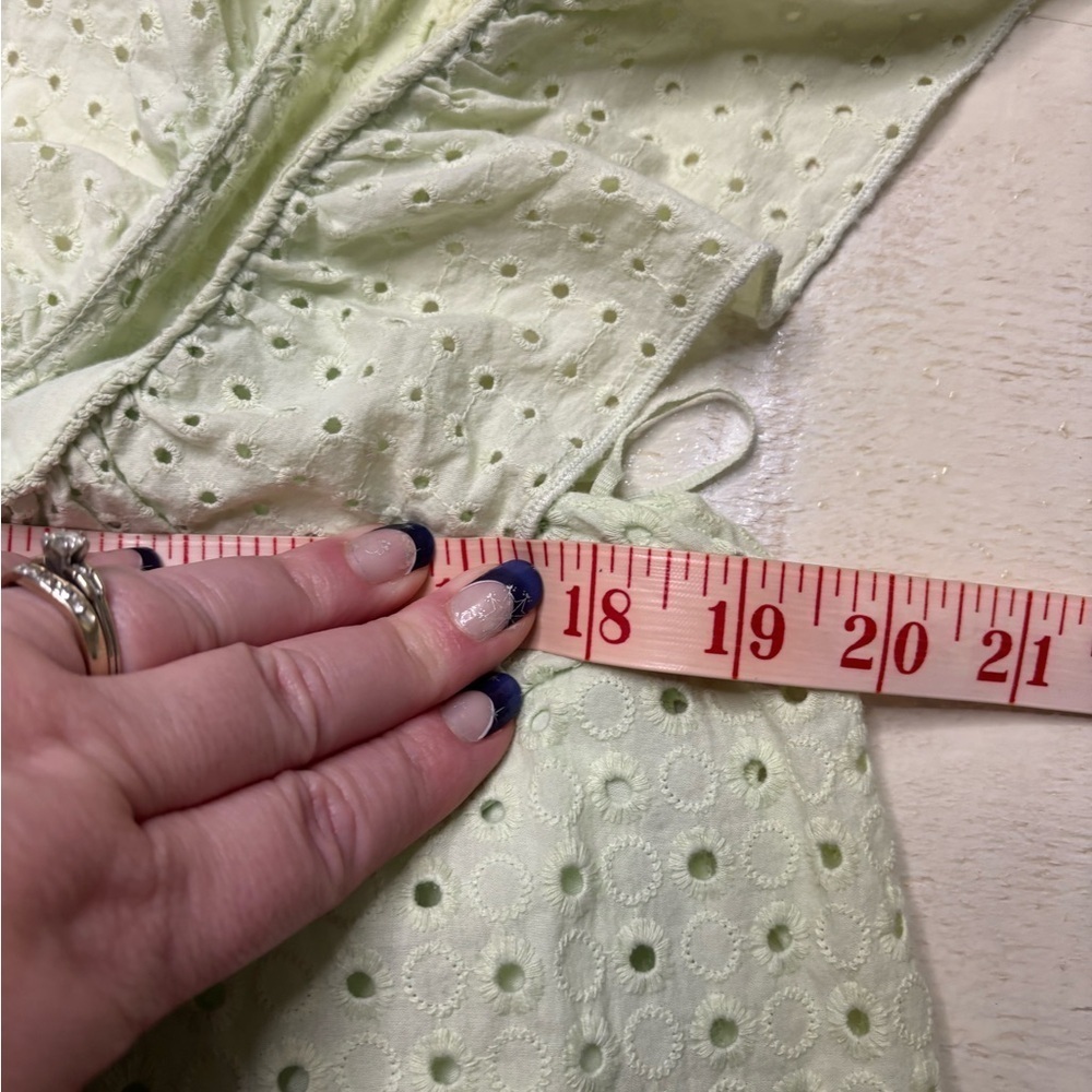 Zara Cotton Eyelet Mint Green Tiered Midi Dress Ruffles Tie Neck New Size Medium - Picture 4 of 8